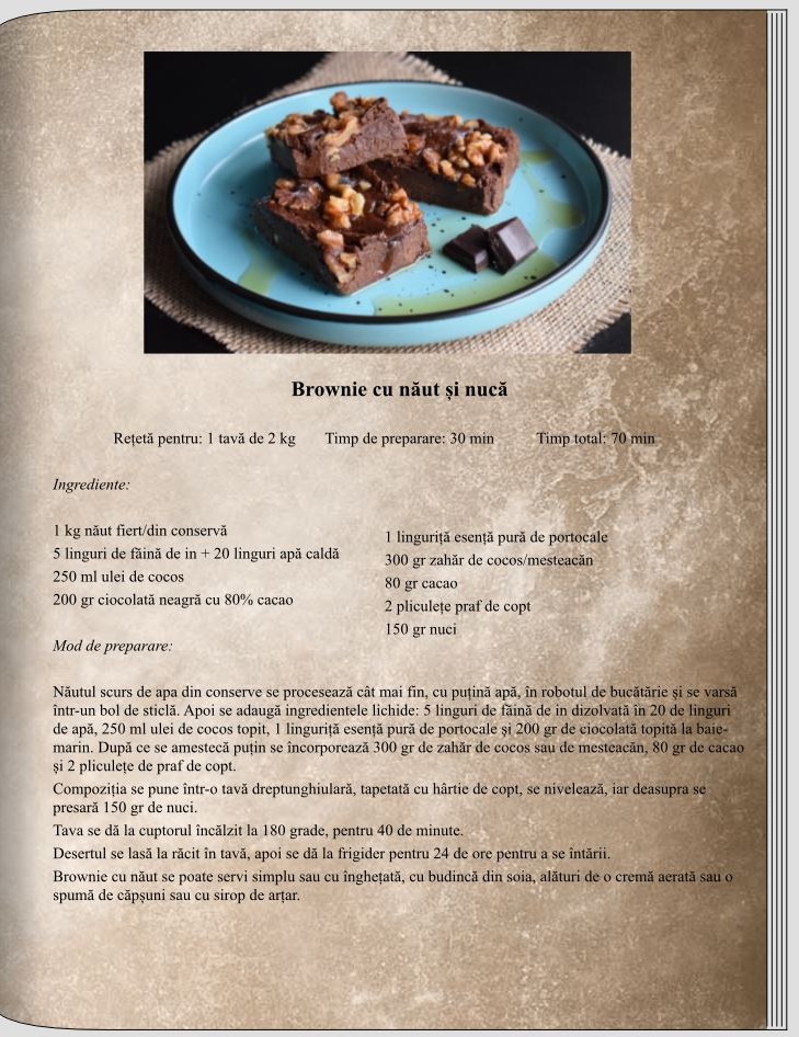Brownie cu năut și nucă - Deserturi - Rețete delicioase, vegane pentru unii, de post pentru alții – Corina Marinescu