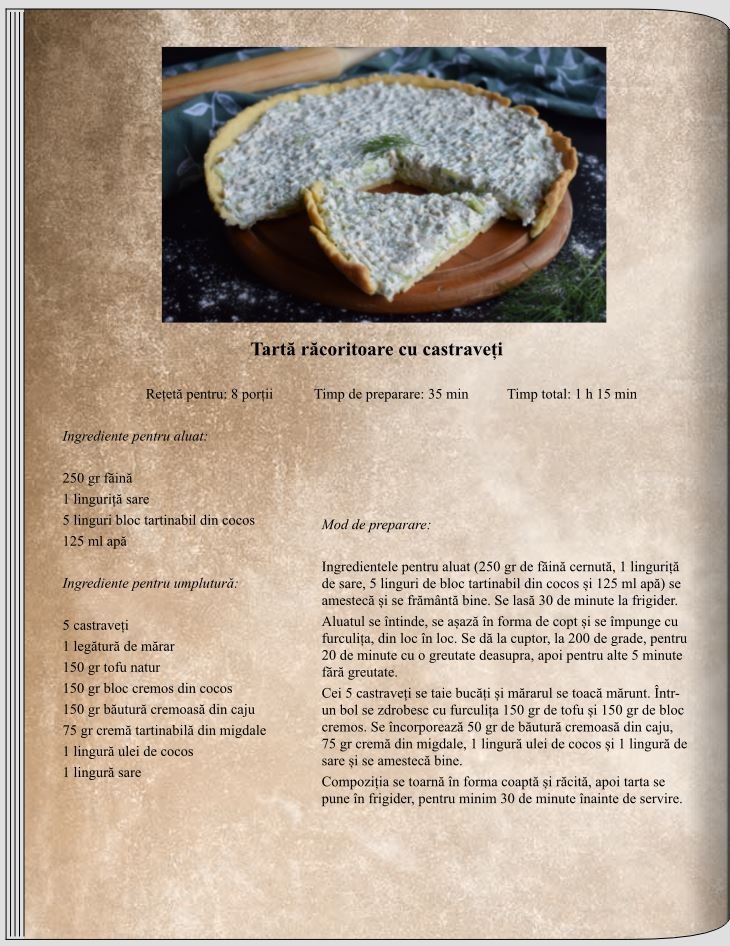 Tartă răcoritoare cu castraveți - Rețete delicioase, vegane pentru unii, de post pentru alții – Corina Marinescu