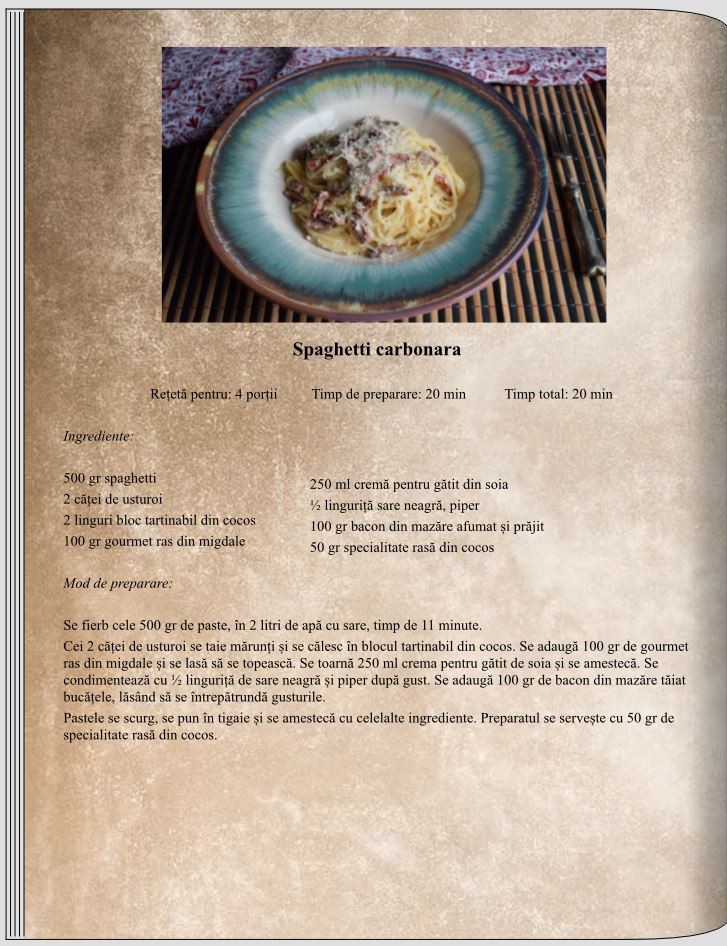 Spaghetti carbonara - Paste - Rețete delicioase, vegane pentru unii, de post pentru alții – Corina Marinescu