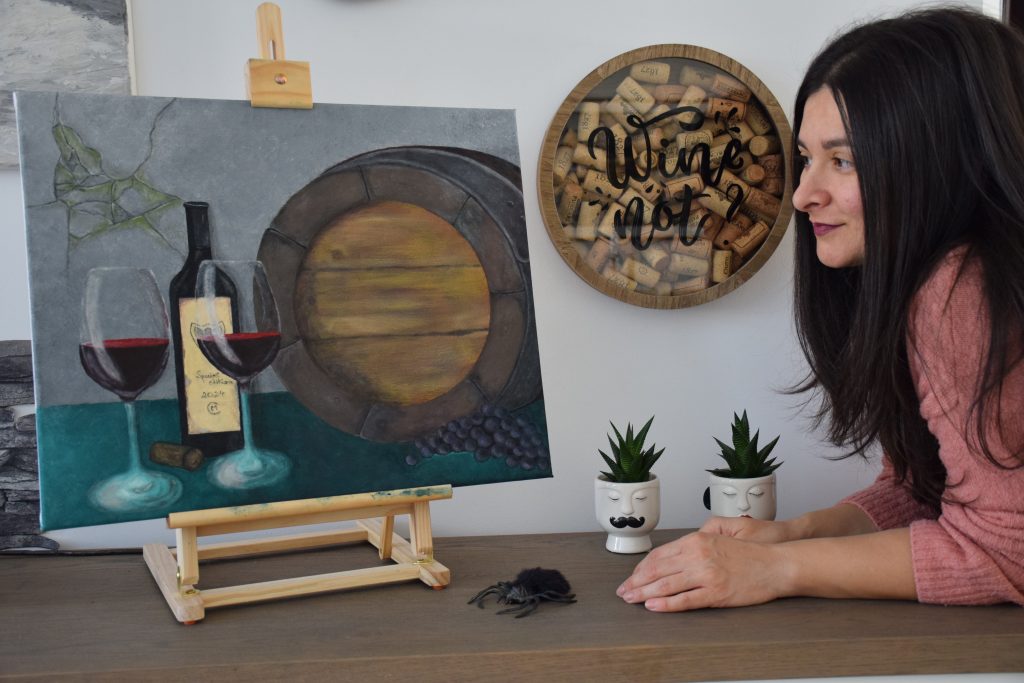Băut, pictat și fotografiat! 
Primul tablou semnat Corina Marinescu, tempera pe pânză 40x50 