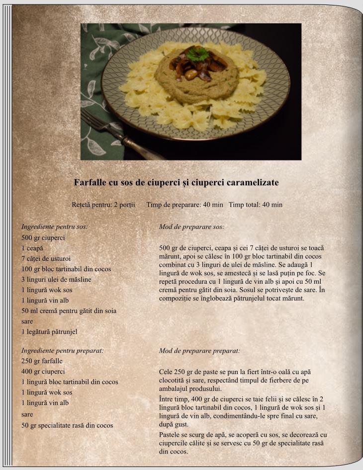Farfalle cu sos de ciuperci și ciuperci caramelizate