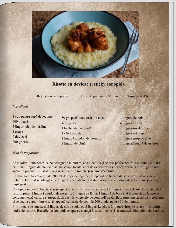 Risotto cu dovleac și sticky conopidă