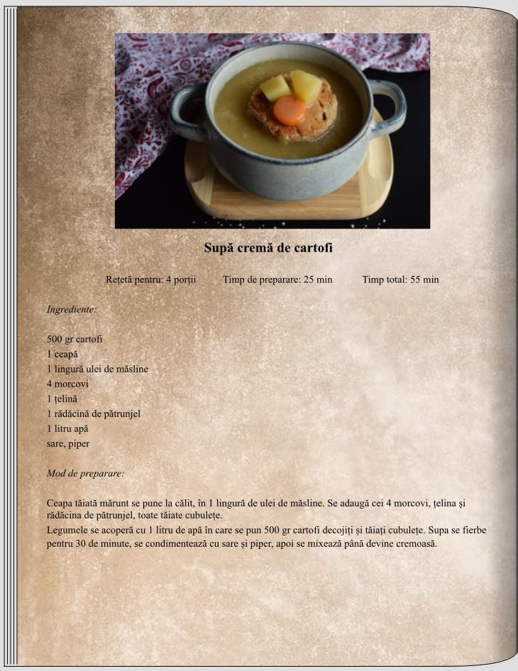 Supă cremă de cartofi - Supe și Ciorbe -Rețete delicioase, vegane pentru unii, de post pentru alții – Corina Marinescu