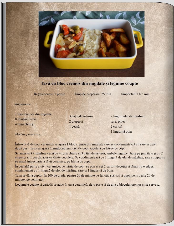 Tavă cu bloc cremos din migdale și legume coapte   