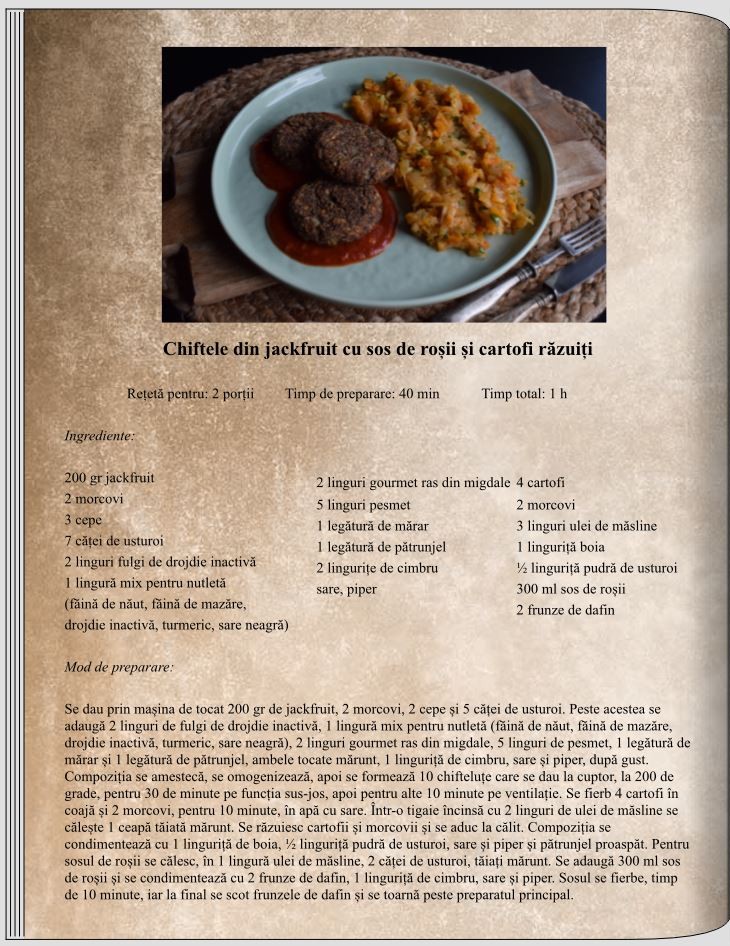 Chiftele din Jackfruit cu sos de roșii și cartofi răzuiți