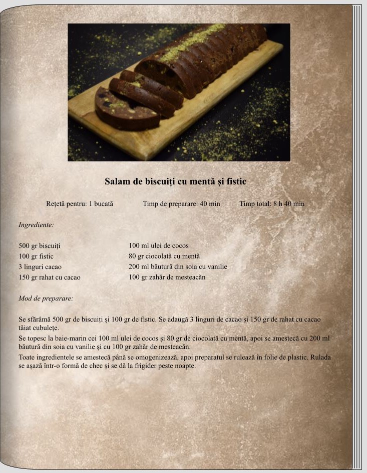 Salam de biscuiți cu mentă și fistic