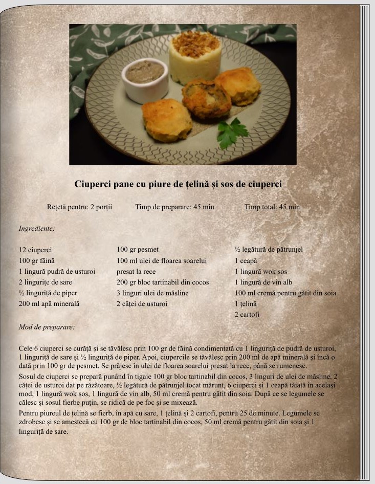 Ciuperci pane cu piure de țelină și sos de ciuperci